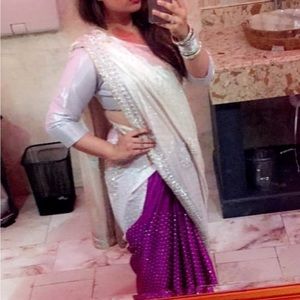 Silver and Purple Saree Stone